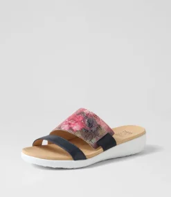 Uccoe W Navy Fuchsia Floral Leather Slides