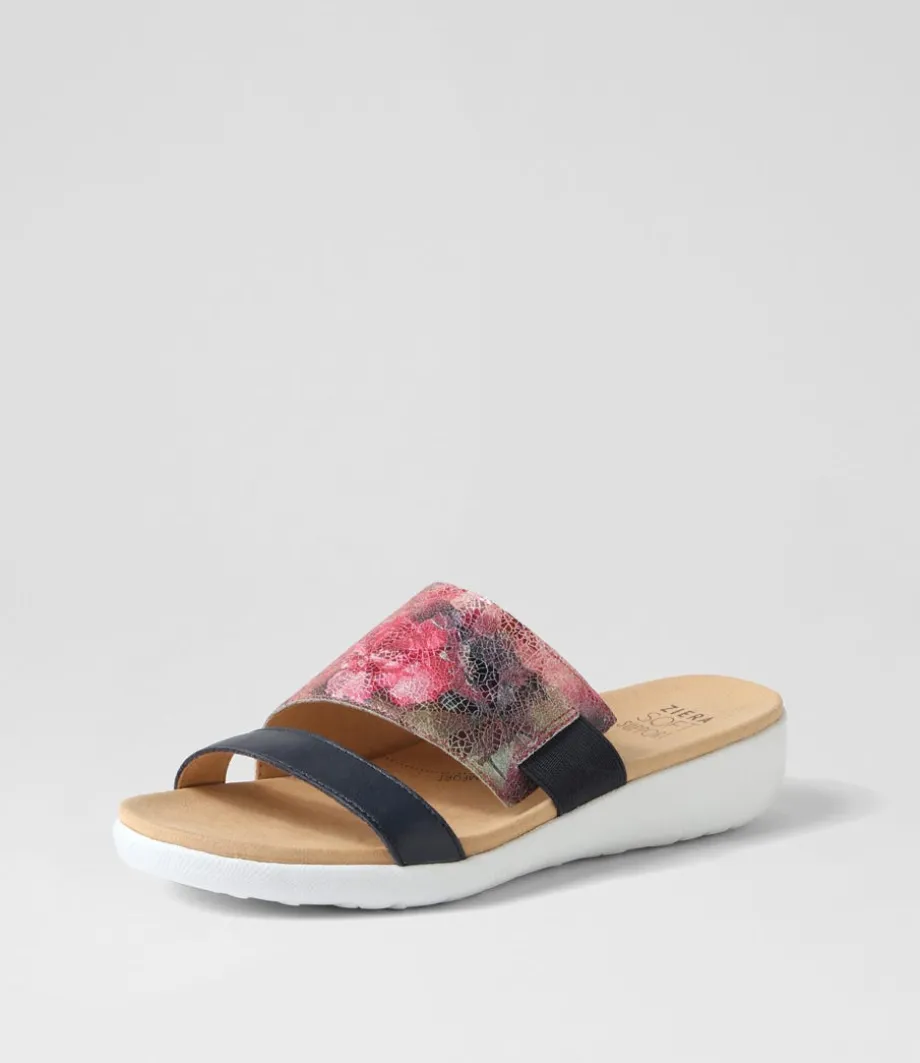 Uccoe W Navy Fuchsia Floral Leather Slides