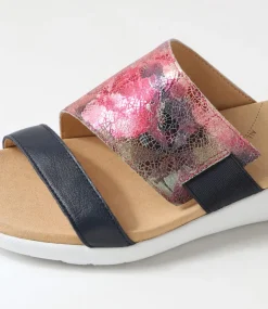 Uccoe W Navy Fuchsia Floral Leather Slides