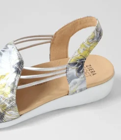 Udhays W Navy Silver Floral Leather Elastic Sandals