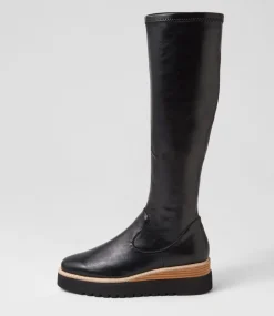 Udoe Black Natural Veneer Stretch Knee High Boots