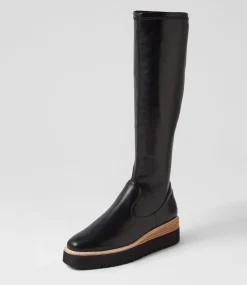 Udoe Black Natural Veneer Stretch Knee High Boots
