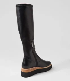 Udoe Black Natural Veneer Stretch Knee High Boots