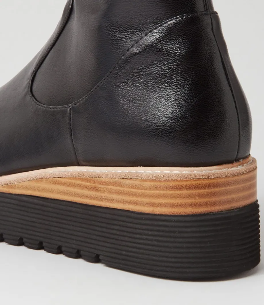 Udoe Black Natural Veneer Stretch Knee High Boots