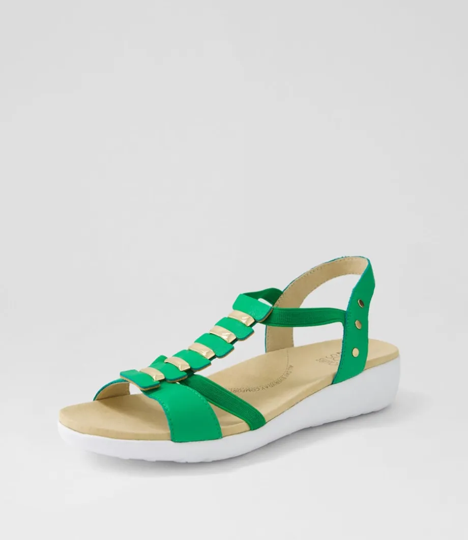 Ulover W Bright Emerald Leather Elastic Sandals