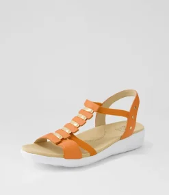 Ulover W Bright Orange Leather Elastic Sandals