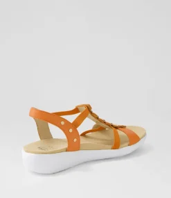 Ulover W Bright Orange Leather Elastic Sandals