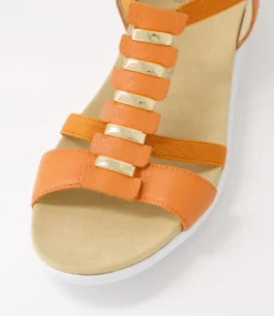 Ulover W Bright Orange Leather Elastic Sandals