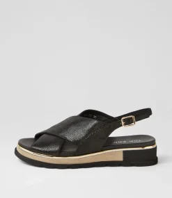 Ulrika Black Lizard Leather Sandals