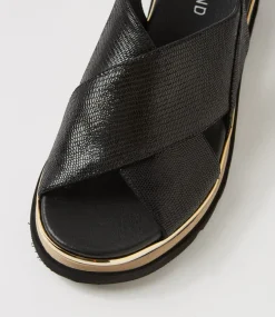 Ulrika Black Lizard Leather Sandals