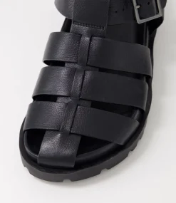 Ulycia Black Leather Sandals