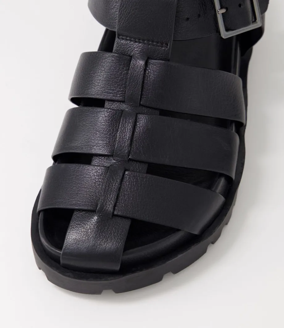 Ulycia Black Leather Sandals
