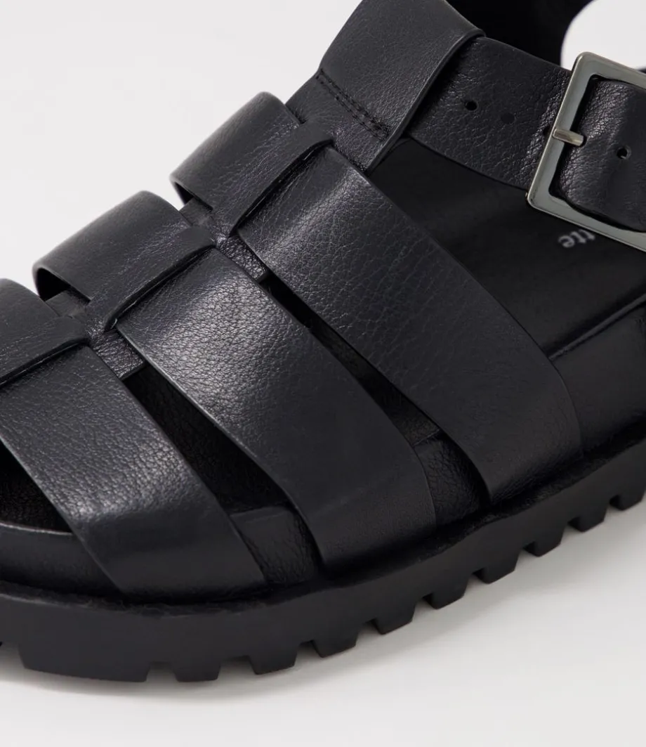 Ulycia Black Leather Sandals