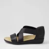 Umato W Black Metallic Leather Elastic Sandals