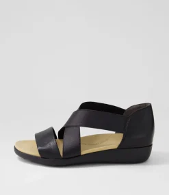 Umato W Black Metallic Leather Elastic Sandals