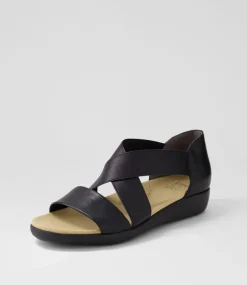 Umato W Black Metallic Leather Elastic Sandals