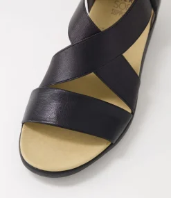 Umato W Black Metallic Leather Elastic Sandals
