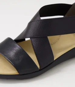 Umato W Black Metallic Leather Elastic Sandals