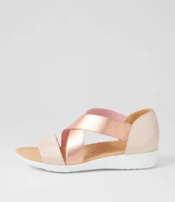 Umato W Dusty Pink Rose Gold Leather Elastic Sandals