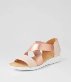 Umato W Dusty Pink Rose Gold Leather Elastic Sandals