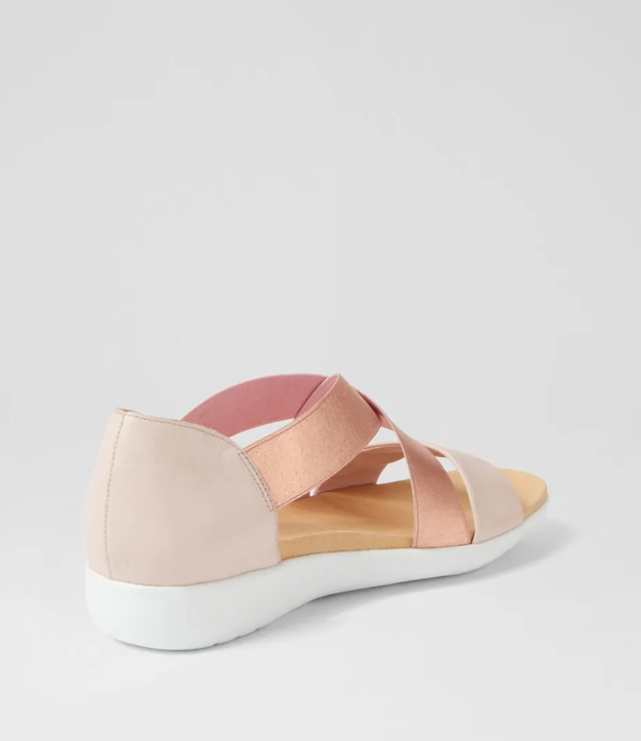Umato W Dusty Pink Rose Gold Leather Elastic Sandals