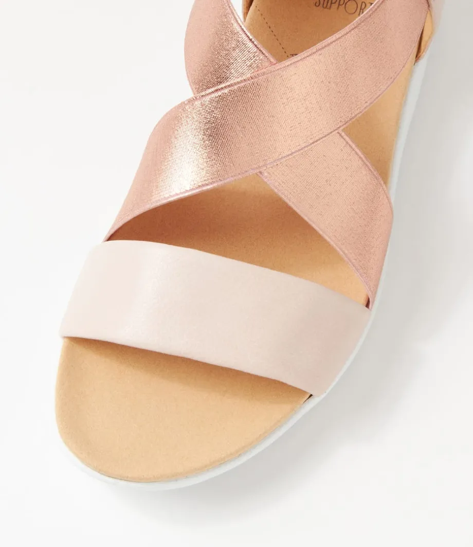 Umato W Dusty Pink Rose Gold Leather Elastic Sandals