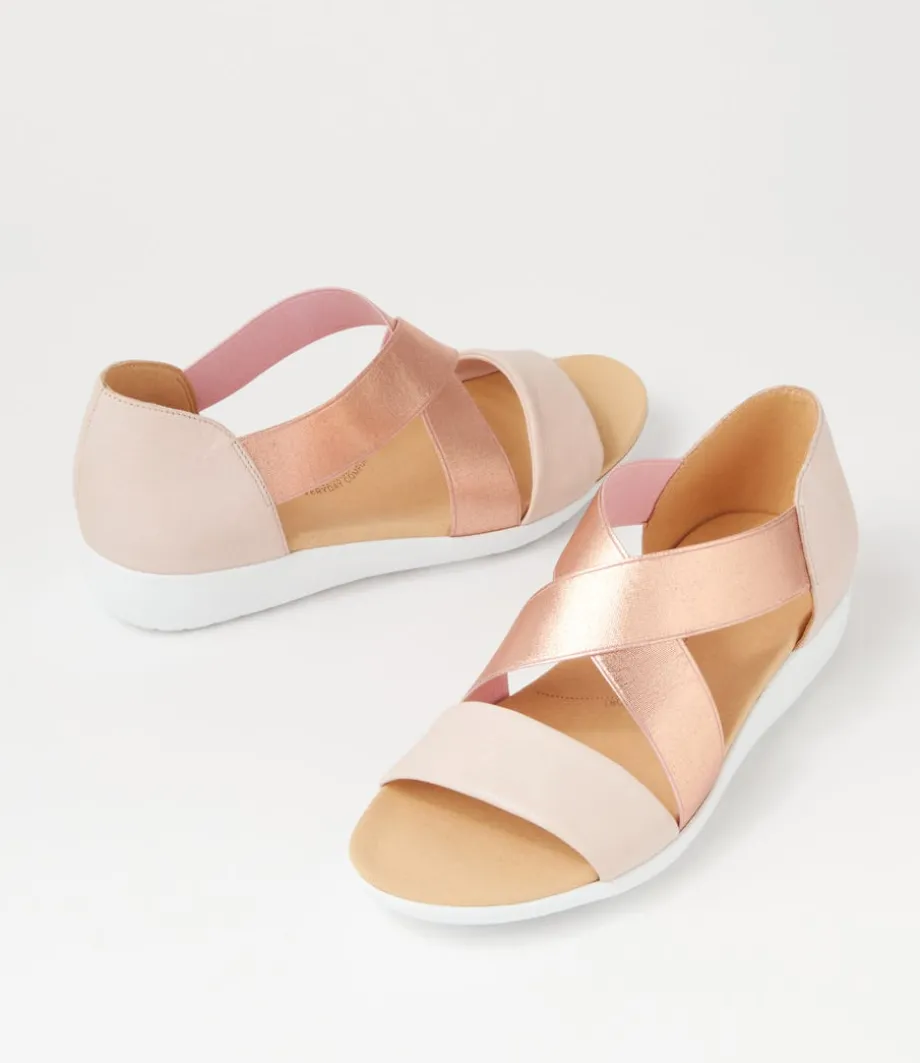 Umato W Dusty Pink Rose Gold Leather Elastic Sandals