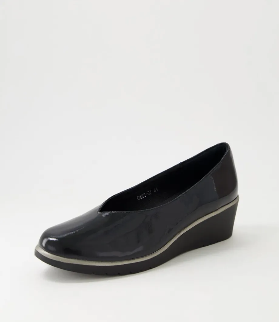 Umme Black Patent Leather Wedge Heels