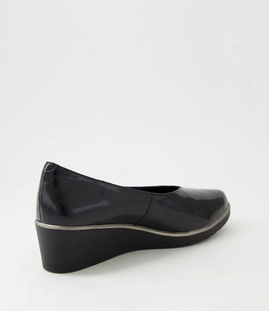 Umme Black Patent Leather Wedge Heels