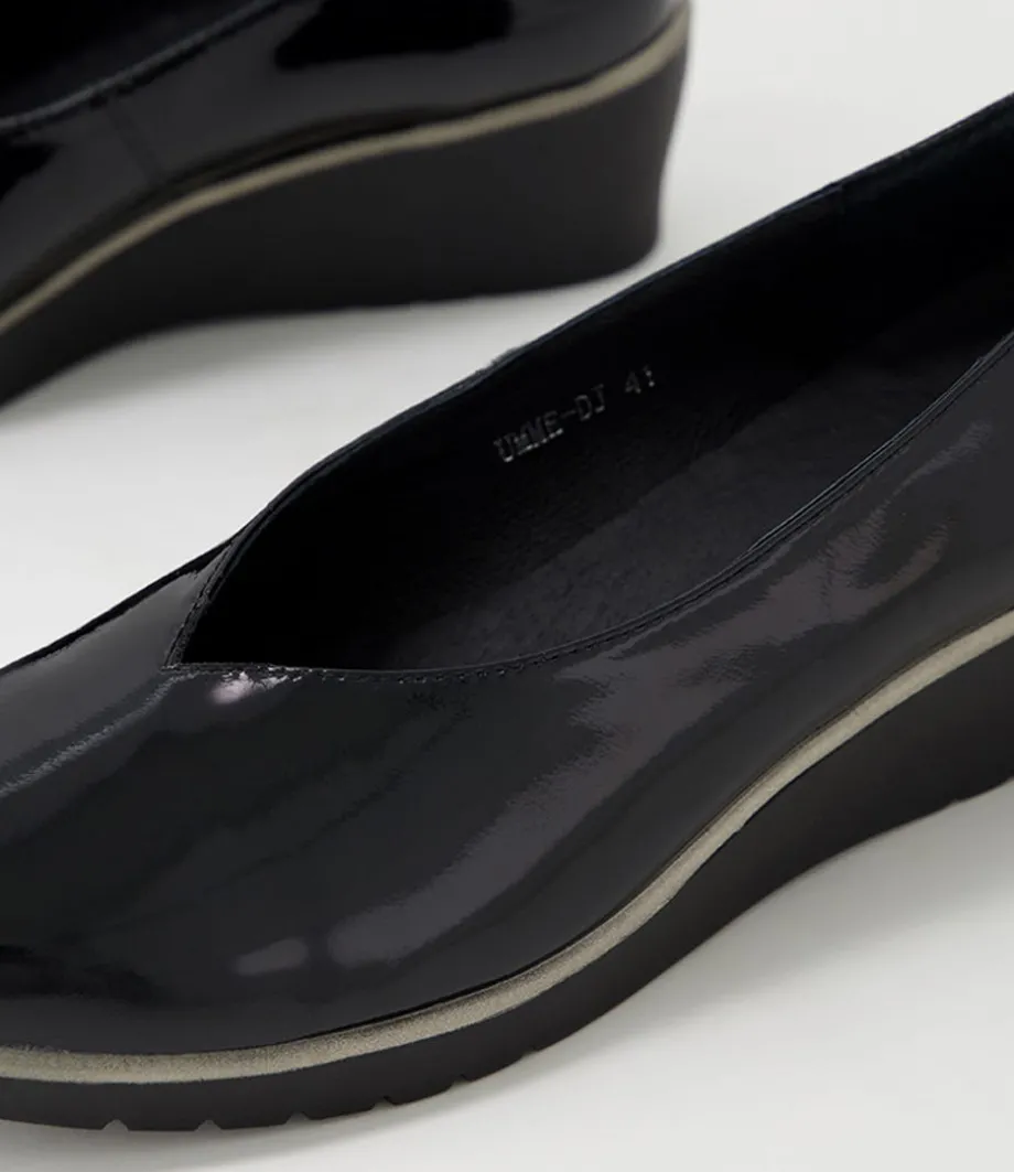 Umme Black Patent Leather Wedge Heels