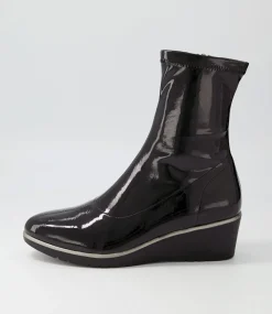 Unax Black Stretch Patent Pu Ankle Boots