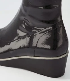 Unax Black Stretch Patent Pu Ankle Boots