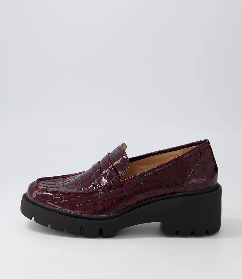 Unice Shiraz Black Patent Croc Leather Heels