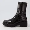 Urina Black Stretch Patent Pu Ankle Boots