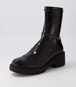 Urina Black Stretch Patent Pu Ankle Boots