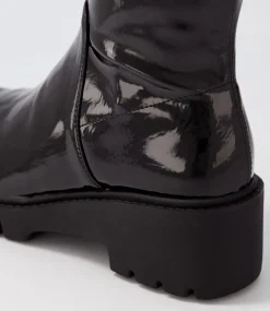 Urina Black Stretch Patent Pu Ankle Boots