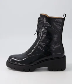 Uruba Black Patent Leather Ankle Boots