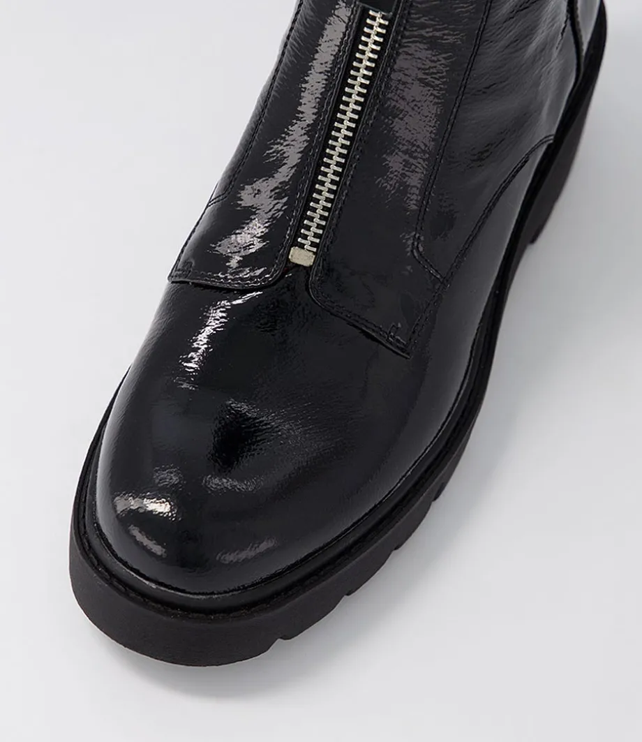 Uruba Black Patent Leather Ankle Boots