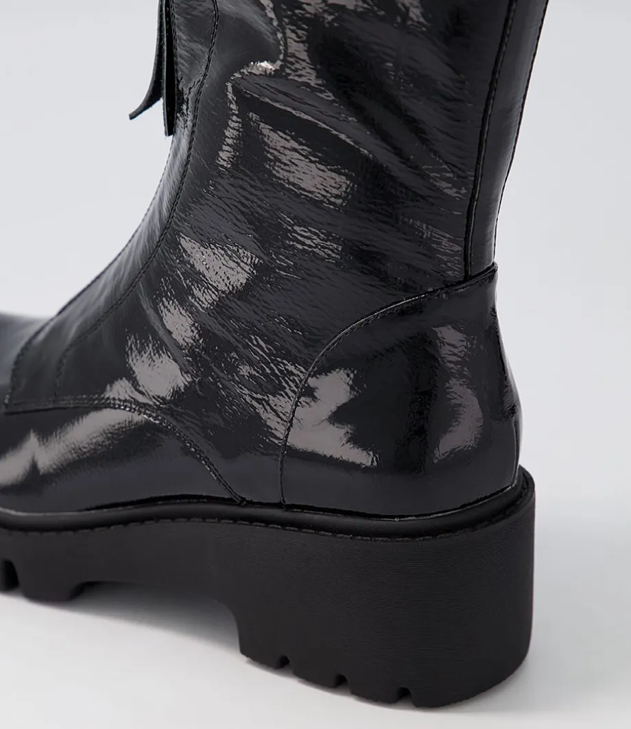 Uruba Black Patent Leather Ankle Boots
