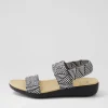 Usaid W Black Beige Woven Elastic Sandals