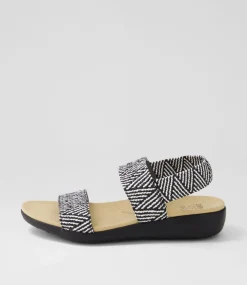 Usaid W Black Beige Woven Elastic Sandals