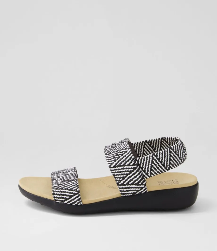 Usaid W Black Beige Woven Elastic Sandals