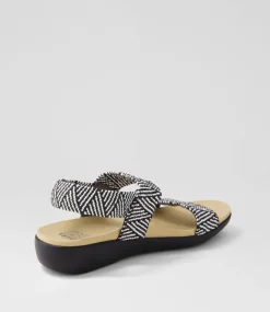 Usaid W Black Beige Woven Elastic Sandals