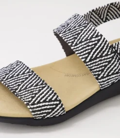 Usaid W Black Beige Woven Elastic Sandals