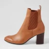 Usset Cognac Choc Elastic Leather Ankle Boots