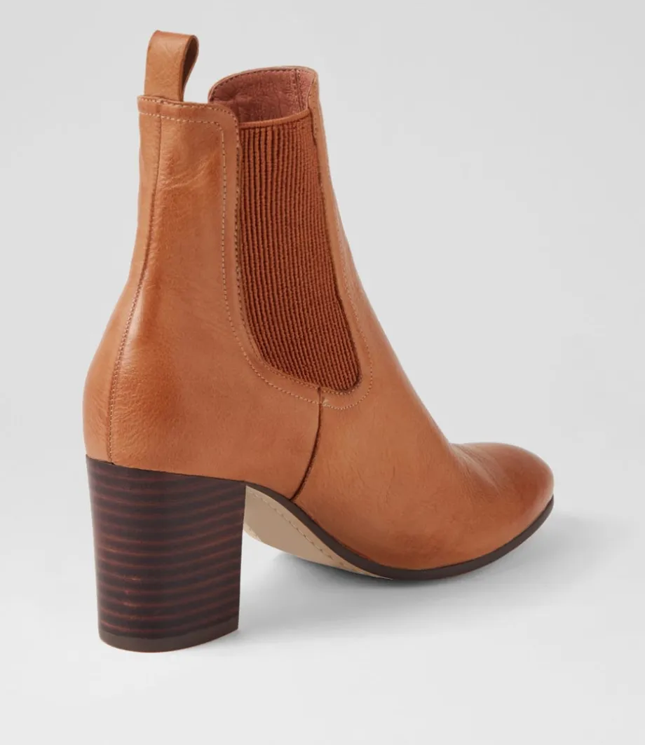 Usset Cognac Choc Elastic Leather Ankle Boots