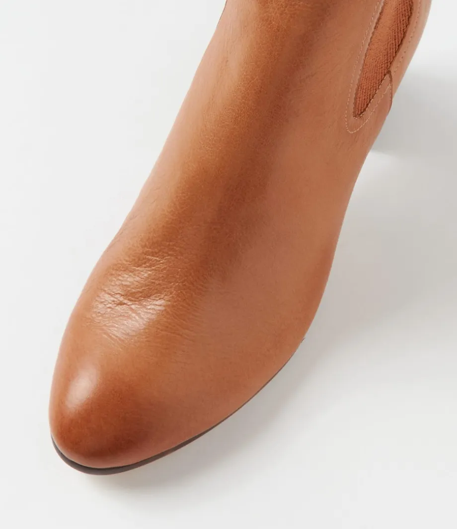 Usset Cognac Choc Elastic Leather Ankle Boots