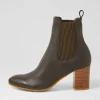 Usset Olive Elastic Leather Ankle Boots