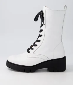 Ustern White Black Leather Calf Boots