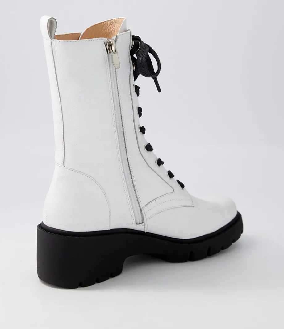 Ustern White Black Leather Calf Boots